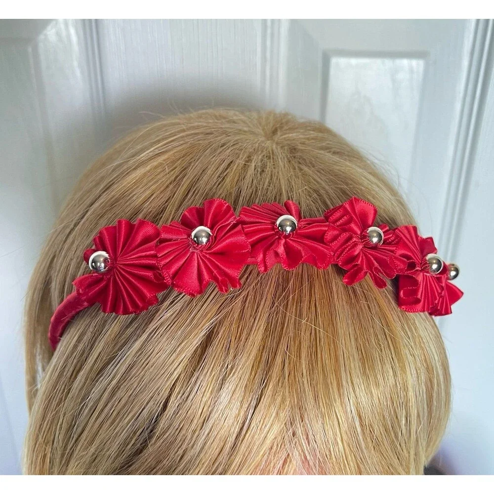 New Headband Red with decorative flowers for girls